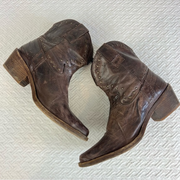 Gardenia Copenhagen Distressed Leather Cowboy Ankle Boots - Boho Chic sz 40 / 9 - Picture 7 of 13